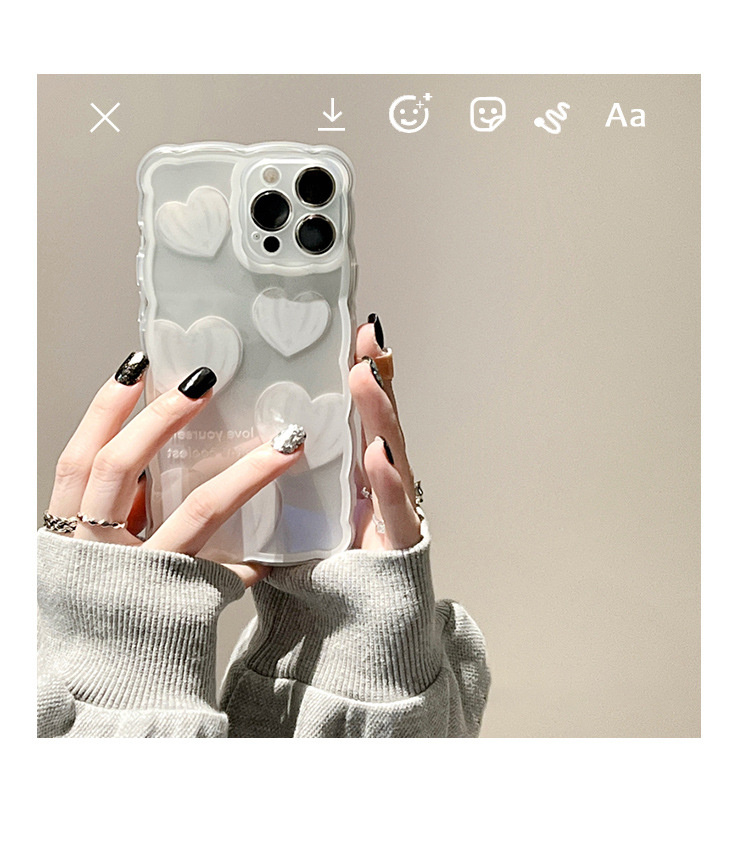 White heart transparent soft shell mobile phone case