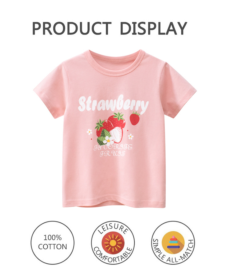 27kids Cute baby girl pink printed short-sleeved T-shirt