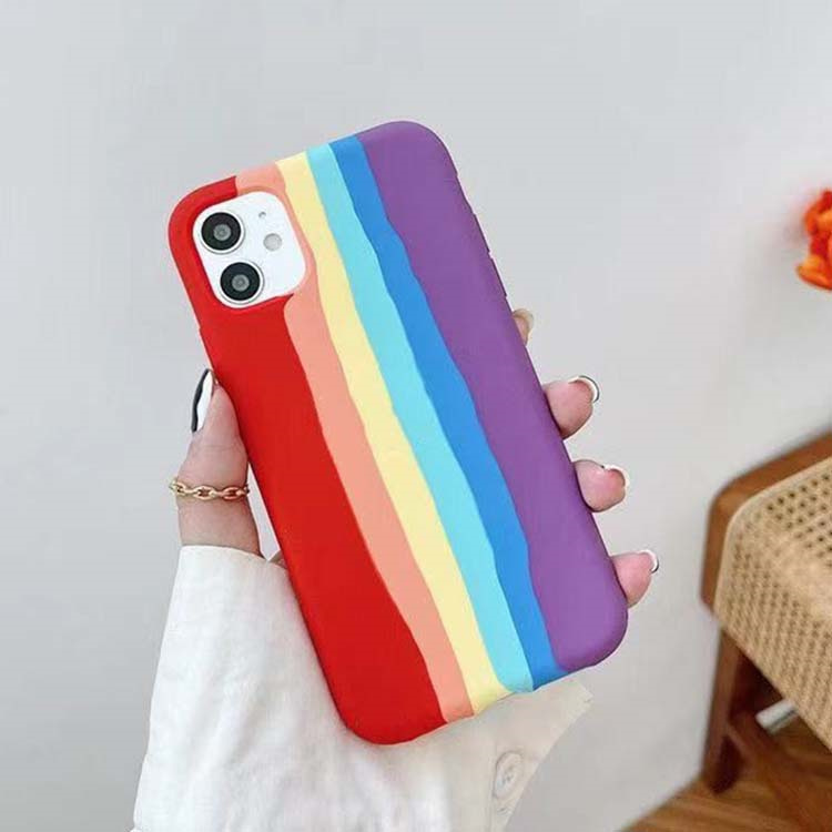 Rainbow color silicone non slip mobile phone case