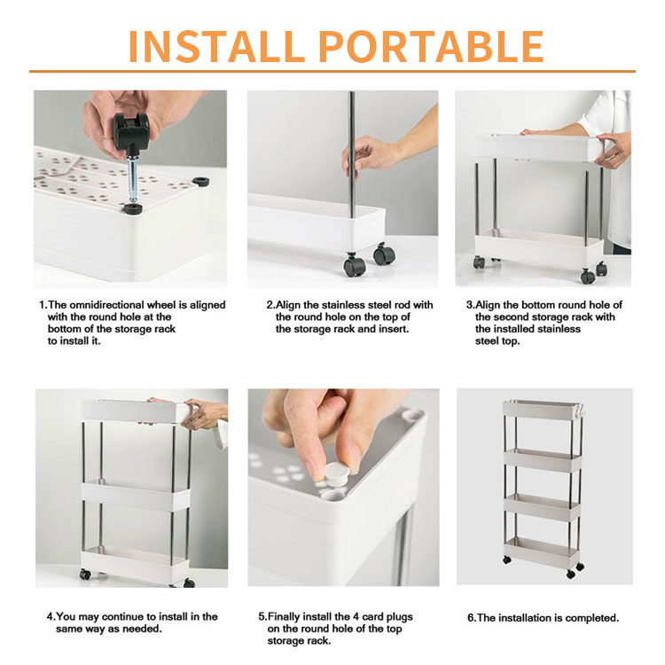 Kitchen 3 story rolling easy assembly mobile plastic rigid bracket trolley