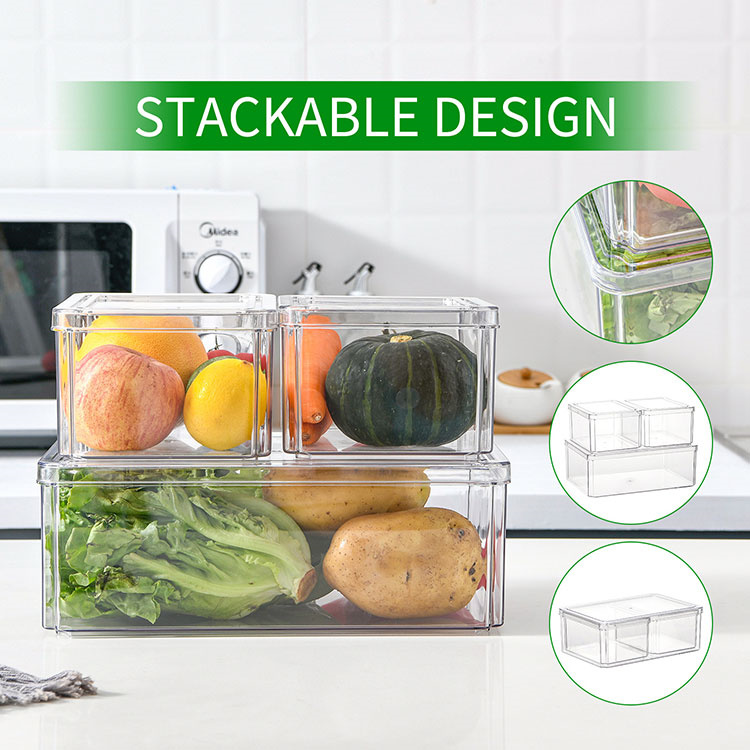 Transparent plastic refrigerator storage container can be stacked