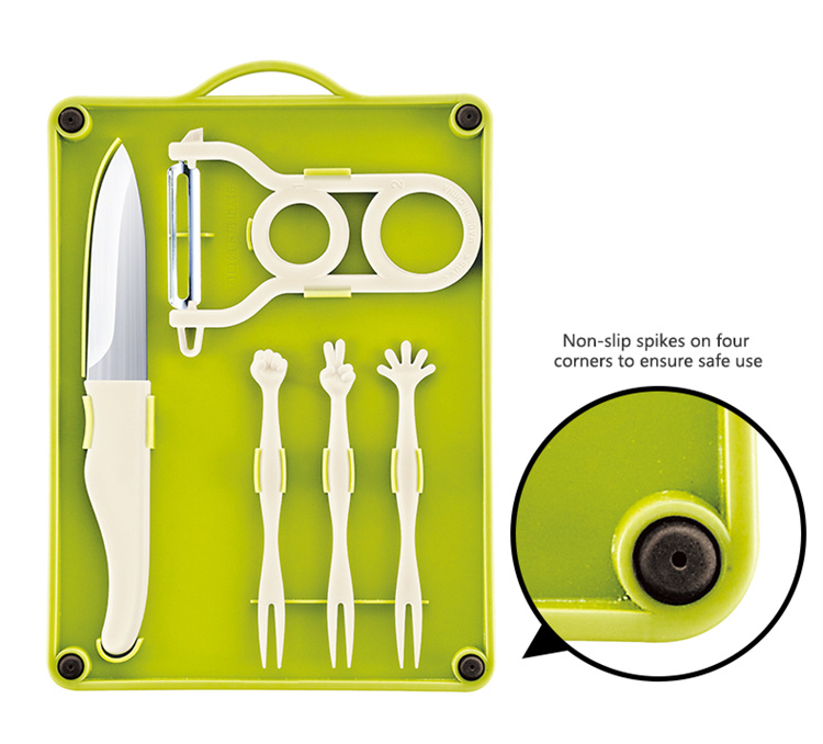 Multi function portable kitchen folding cutting board with knife peeling knife and fork