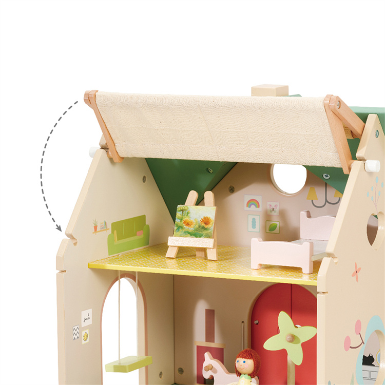 Classic World wooden house dolls with flowers