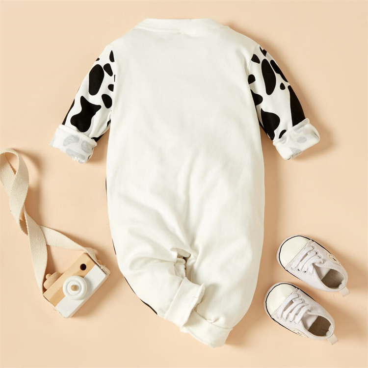 Lenbay Cow printed organic cotton baby jumpsuit with long sleeves