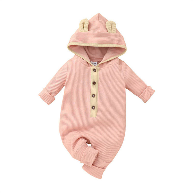 Mommyhome Ribbed hoodie long sleeve single breasted baby jumpsuit