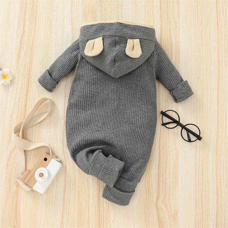 Mommyhome Ribbed hoodie long sleeve single breasted baby jumpsuit