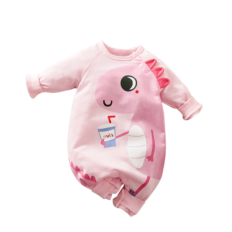 IURNXB Pink dinosaur baby jumpsuit with long sleeves