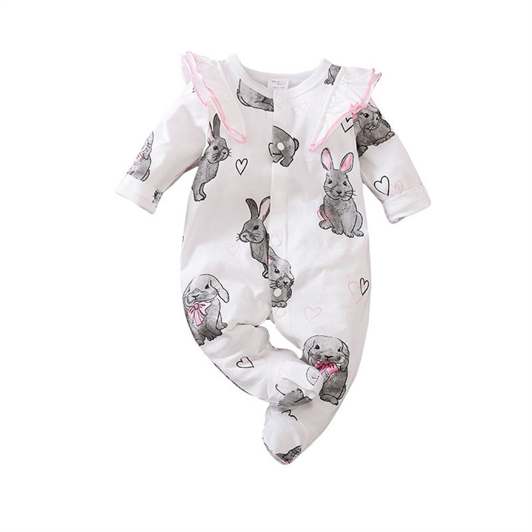 Yierying Casual daily rabbit pattern long sleeved baby jumpsuit