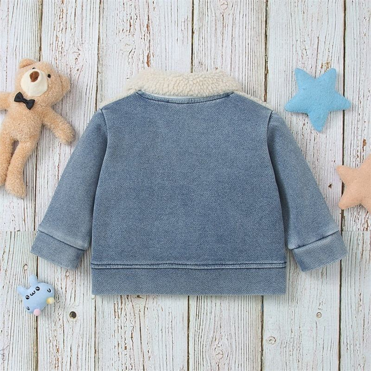 Adorable Casual childrens jacket with long sleeve jeans lapel button