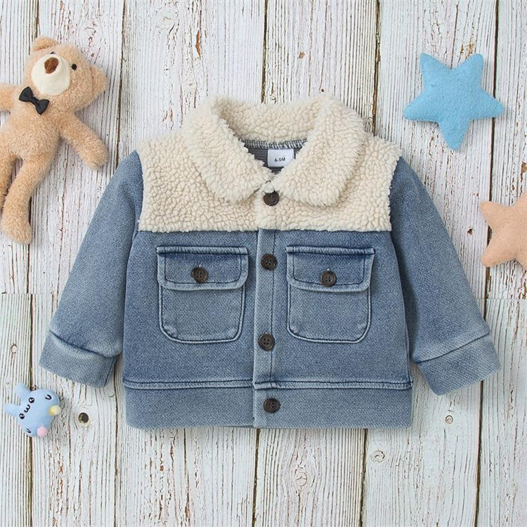 Adorable Casual childrens jacket with long sleeve jeans lapel button