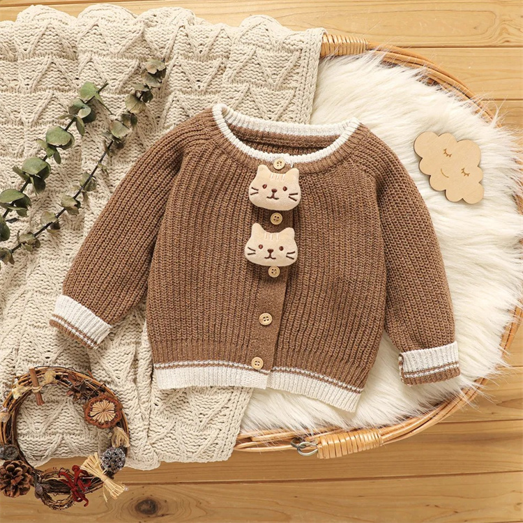 Xinsheng 3D cat long sleeved knitted baby Cardigan Sweater