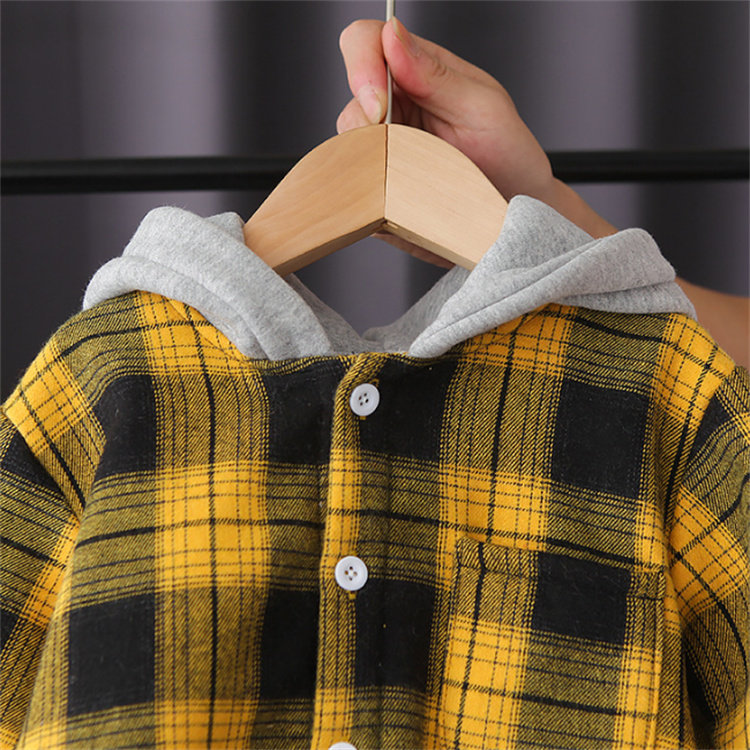 KINSNEY Winter fleece plaid hooded shirt for baby boys