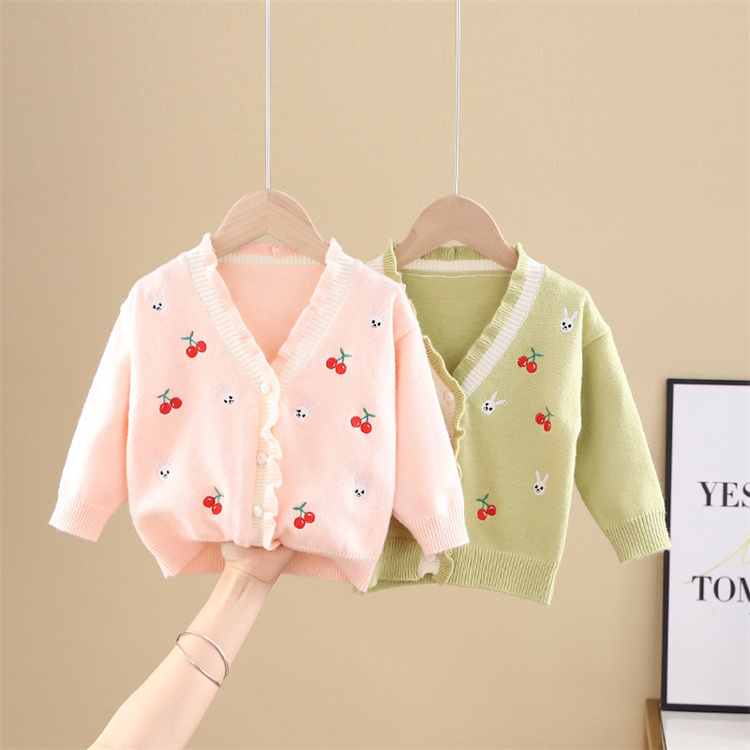 Ivy Cute cherry rabbit embroidered baby sweater cardigan
