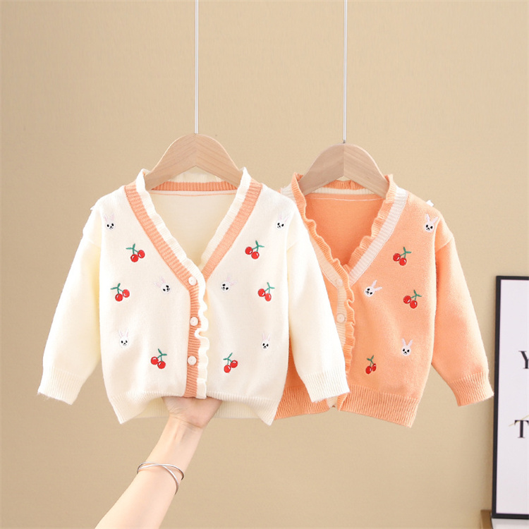 Ivy Cute cherry rabbit embroidered baby sweater cardigan