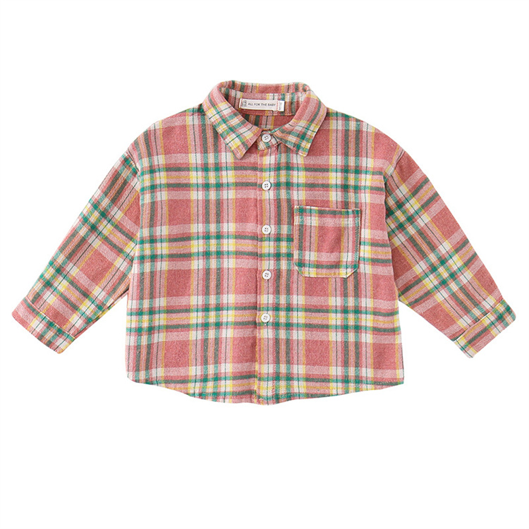 Others Long sleeved pink plaid baby shirt