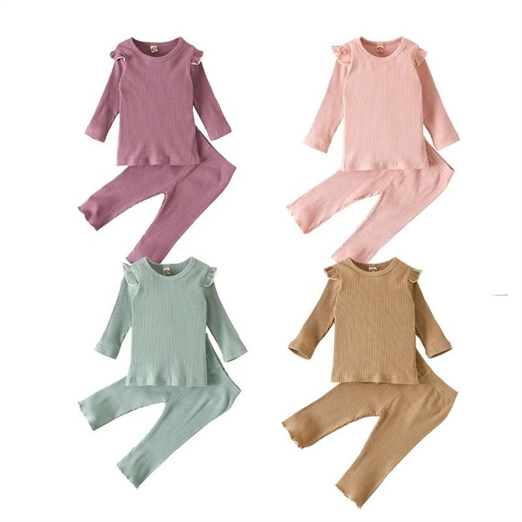Adorable Ribbed solid color childrens pajamas set