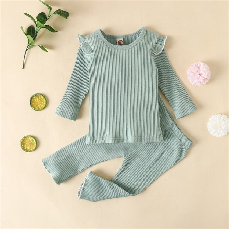 Adorable Ribbed solid color childrens pajamas set
